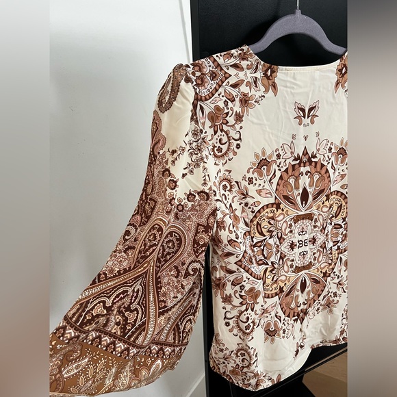 Satin Bell Sleeve Paisley Printed Blouse Cupcakes and Cashmere Brown & Cream - Picture 7 of 10